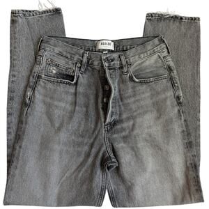 Agolde Black Acid Wash, Button Fly, Frayed Hem, High Rise, Boot Cut Jeans- 26